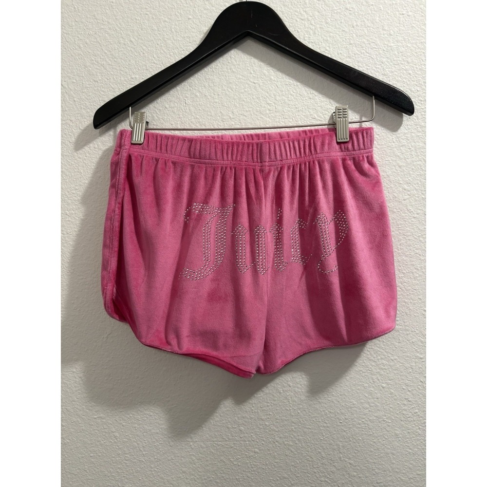 Juicy Couture Velour Sweat Shorts Pink M Rhinestone Logo Elastic‎ Waist Y2K